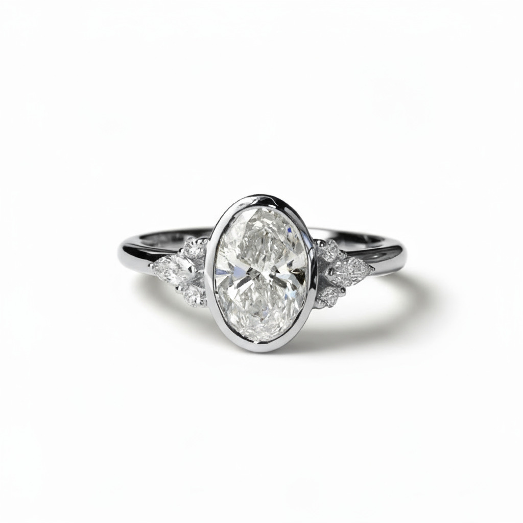 3.37CT Oval Cut VVS Moissanite Side Stone Engagement Ring