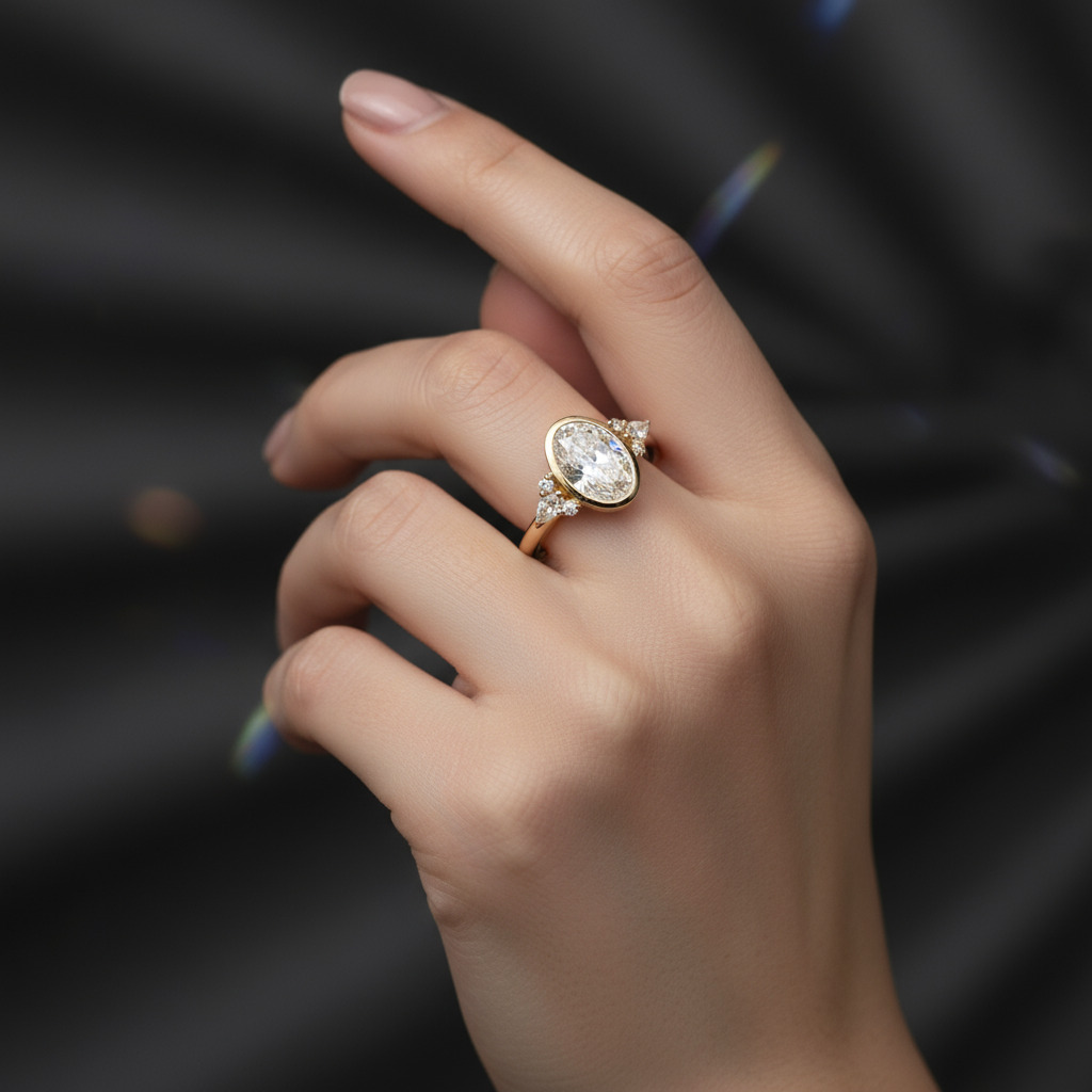 3.37CT Oval Cut VVS Moissanite Side Stone Engagement Ring