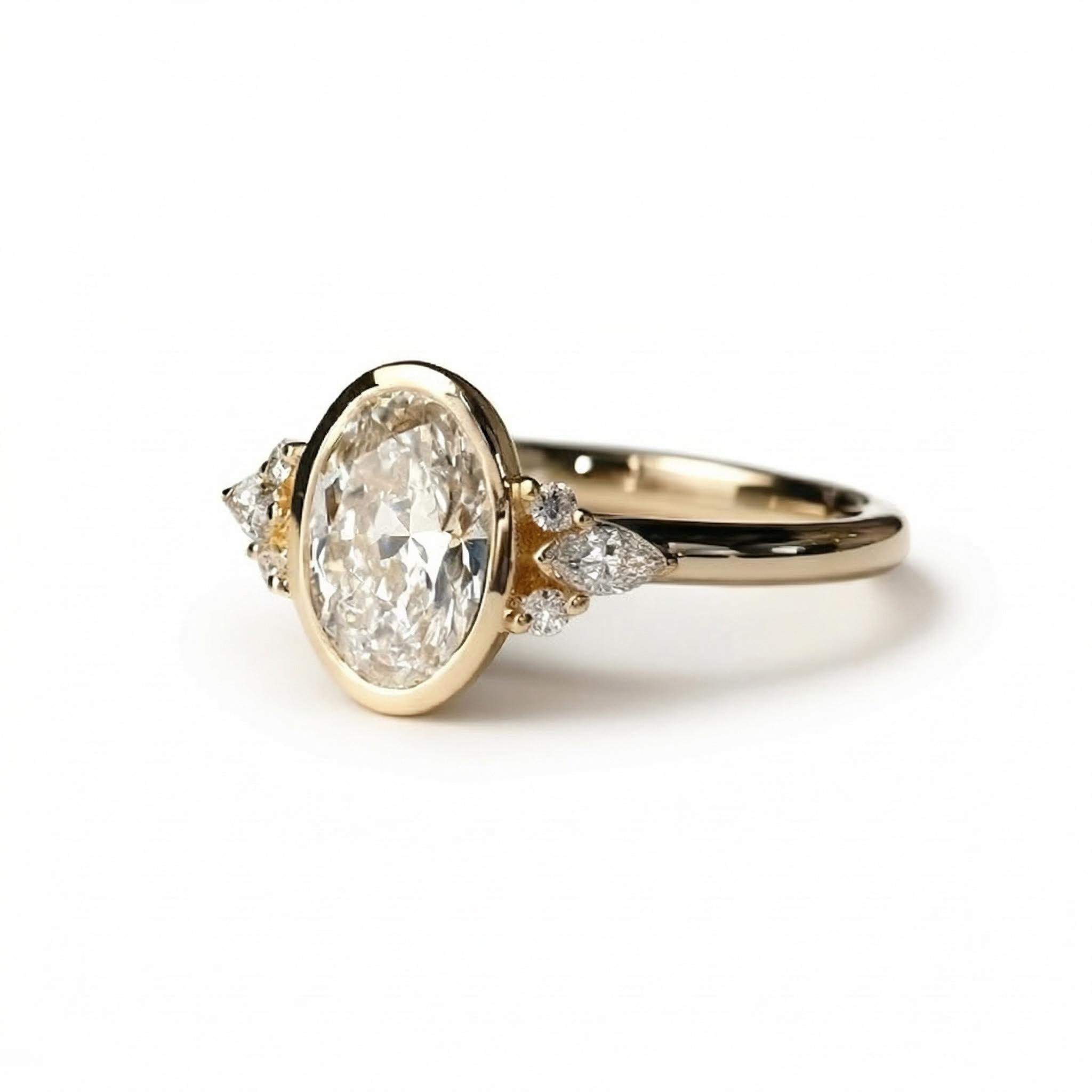 3.37CT Oval Cut VVS Moissanite Side Stone Engagement Ring