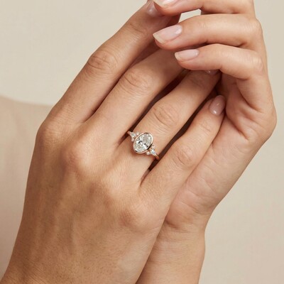 3.37CT Oval Cut VVS Moissanite Side Stone Engagement Ring