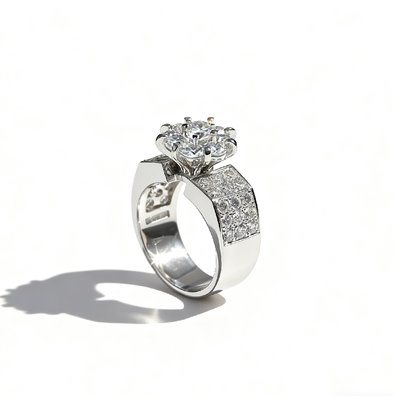 3.6CT Round Cut VVS Moissanite Floral Pave Engagement Ring