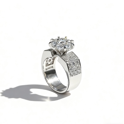 3.6CT Round Cut VVS Moissanite Floral Pave Engagement Ring