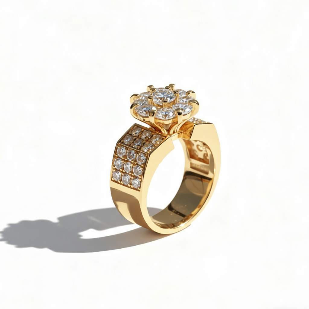 3.6CT Round Cut VVS Moissanite Floral Pave Engagement Ring