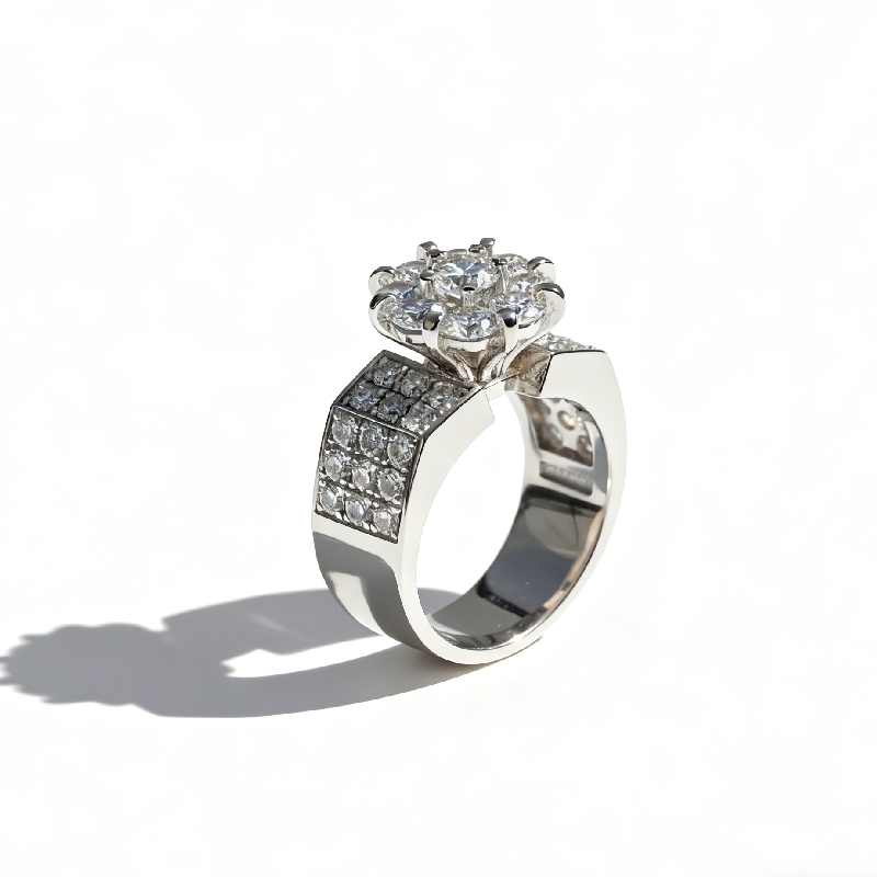 3.6CT Round Cut VVS Moissanite Floral Pave Engagement Ring