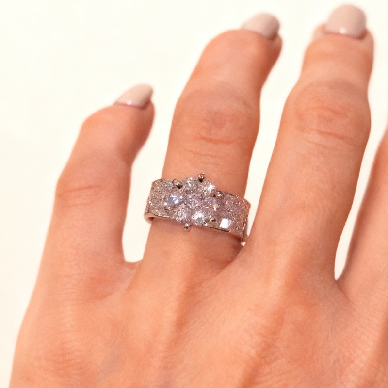 3.6CT Round Cut VVS Moissanite Floral Pave Engagement Ring