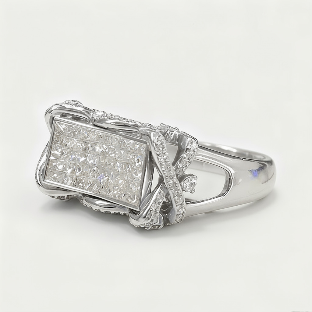Princess Cut VVS Moissanite Rectangular Pave Ring Princess Cut VVS Moissanite Rectangular Pave Ring