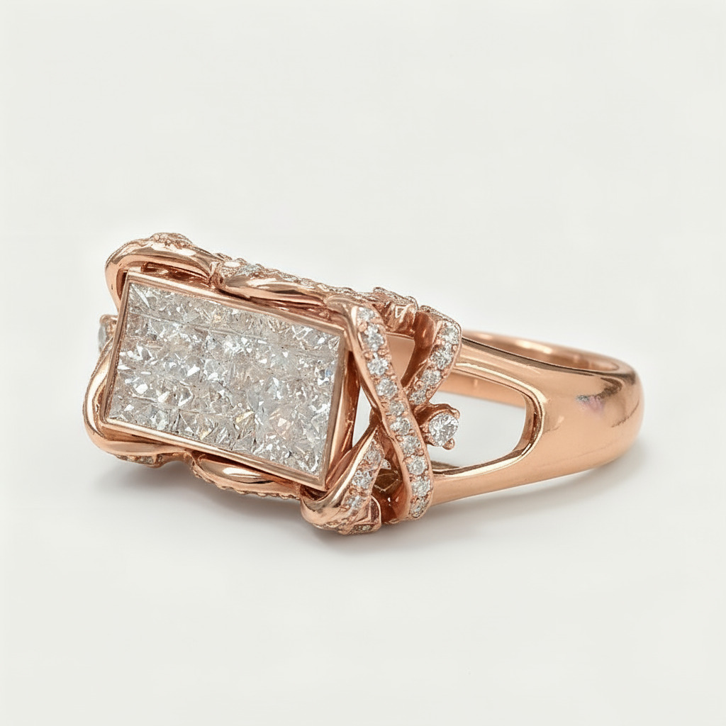 Princess Cut VVS Moissanite Rectangular Pave Ring Princess Cut VVS Moissanite Rectangular Pave Ring