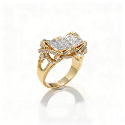 Princess Cut  VVS Moissanite Rectangular Pave Ring