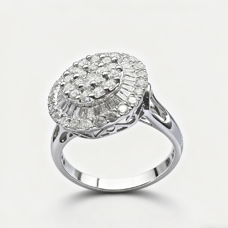 4.72CT Baguette & Round Cut VVS Moissanite Cluster Engagement Ring