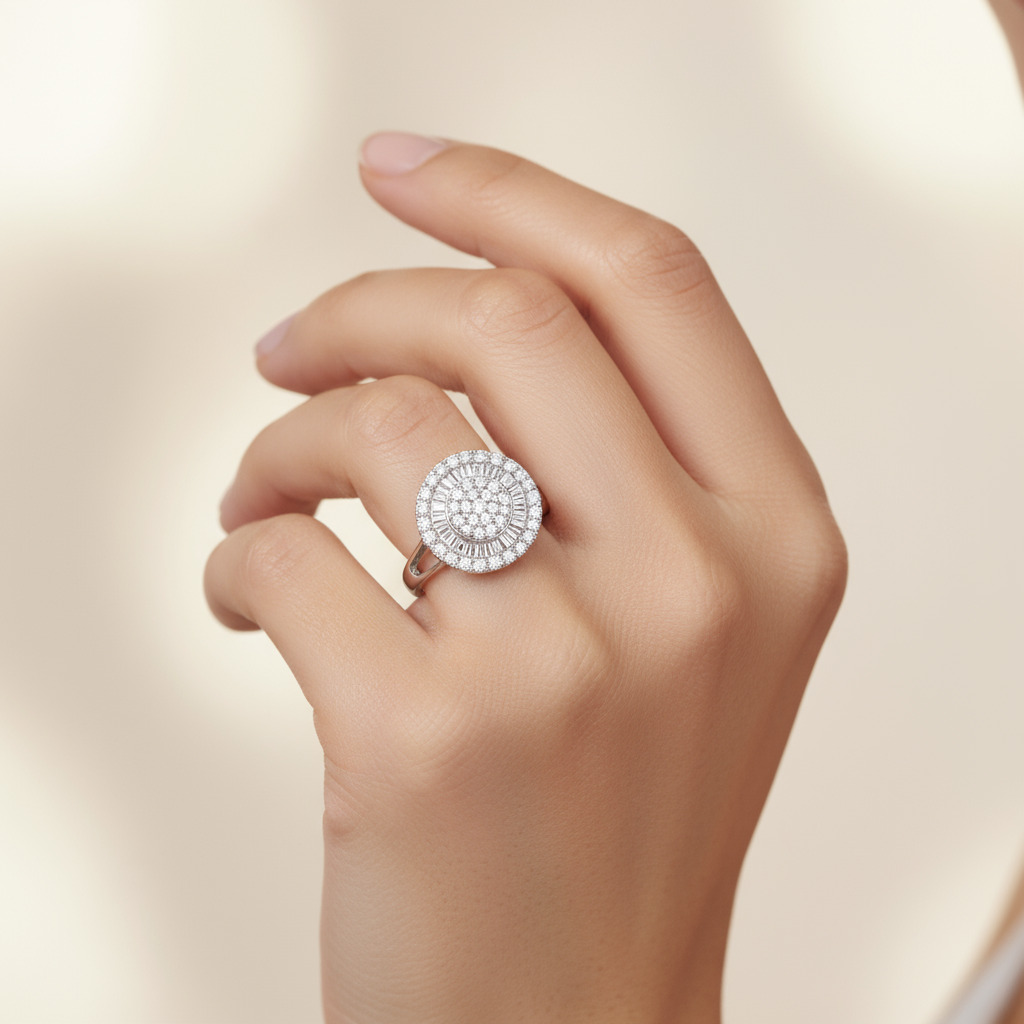 4.72CT Baguette & Round Cut VVS Moissanite Cluster Engagement Ring