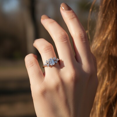 2.42CT Emerald & Pear Cut VVS Moissanite Pave Engagement Ring