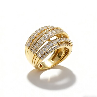 S925 Silver Multi-Layer Natural Diamond Wrap Ring in Yellow Gold
