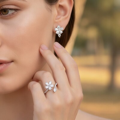 Pear Cut VVS Moissanite Flower Pave Engagement Ring