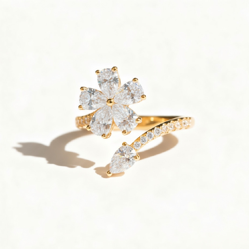 Pear Cut VVS Moissanite Flower Pave Engagement Ring Pear Cut VVS Moissanite Flower Pave Engagement Ring