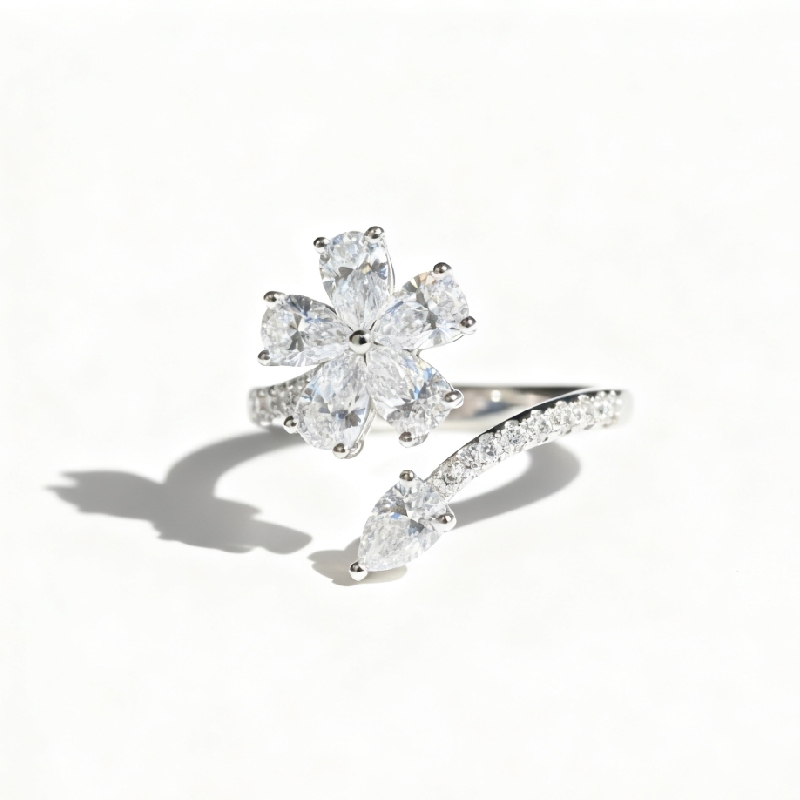 Pear Cut VVS Moissanite Flower Pave Engagement Ring Pear Cut VVS Moissanite Flower Pave Engagement Ring