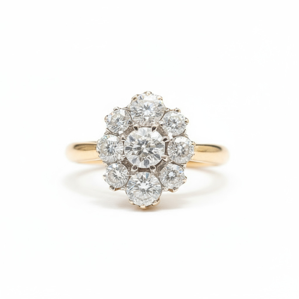 2.06CT Round Cut VVS Moissanite Floral Cluster Engagement Ring 2.06CT Round Cut VVS Moissanite Floral Cluster Engagement Ring