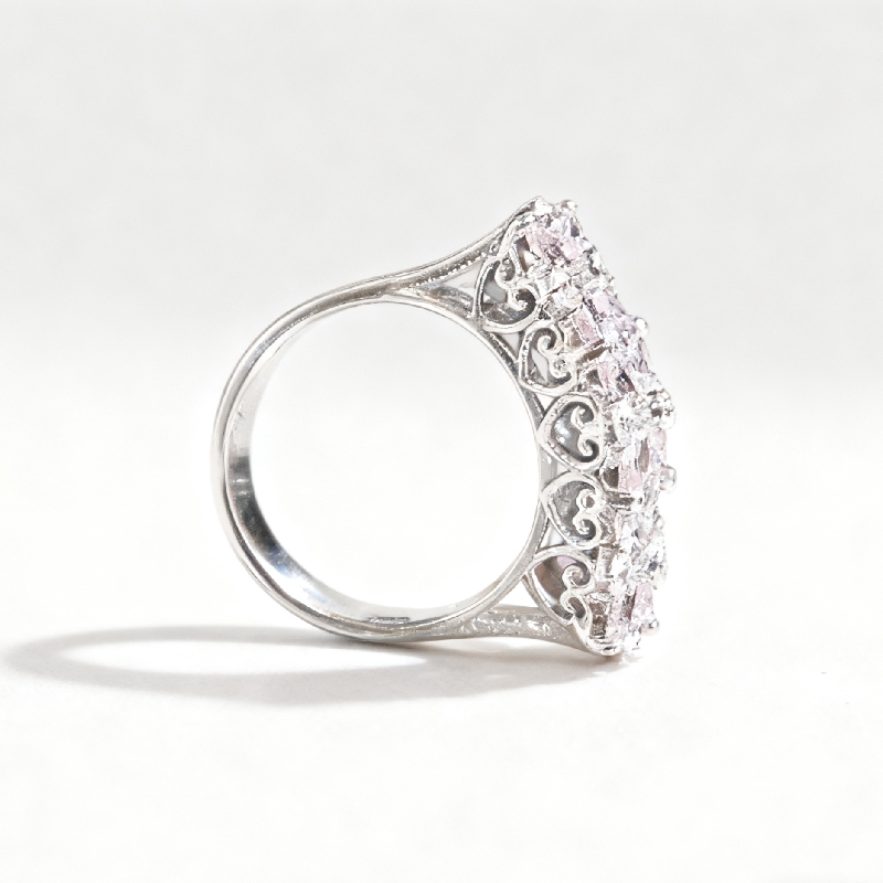 S925 Silver Pink Marquise and Round Diamond Engagement Ring