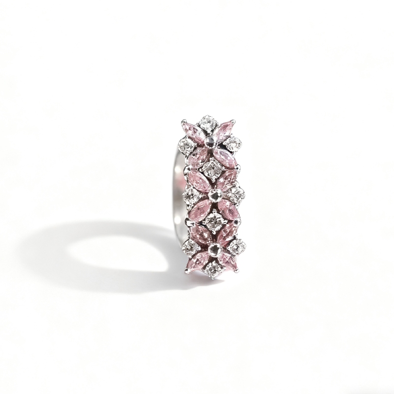 S925 Silver Pink Marquise and Round Diamond Engagement Ring