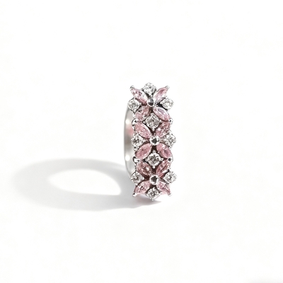 S925 Silver Pink Marquise and Round Diamond Engagement Ring