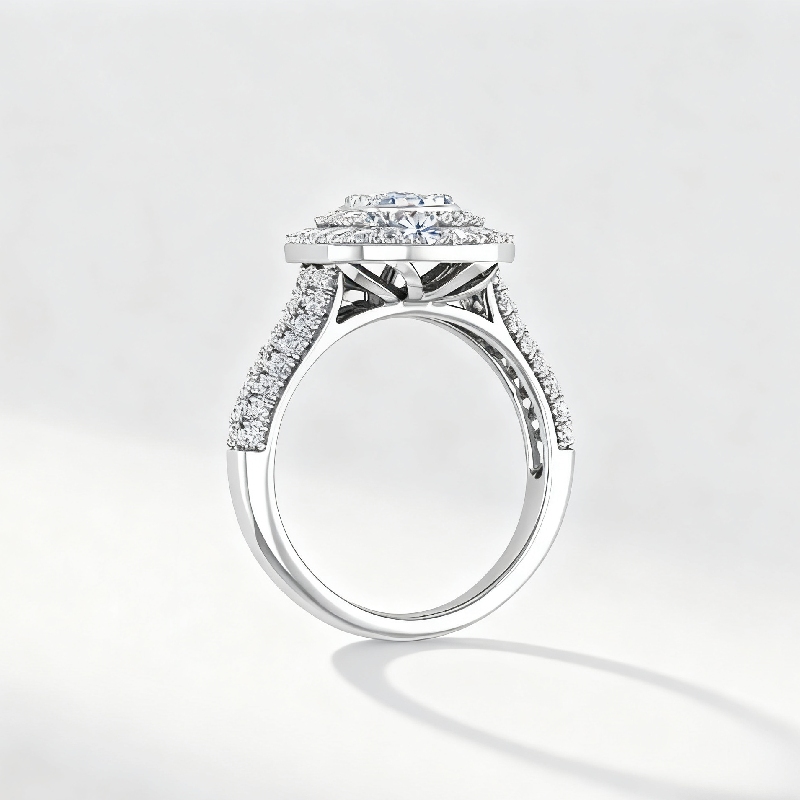 Cushion Shape Round Cut VVS Moissanite Halo Engagement Ring Cushion Shape Round Cut VVS Moissanite Halo Engagement Ring