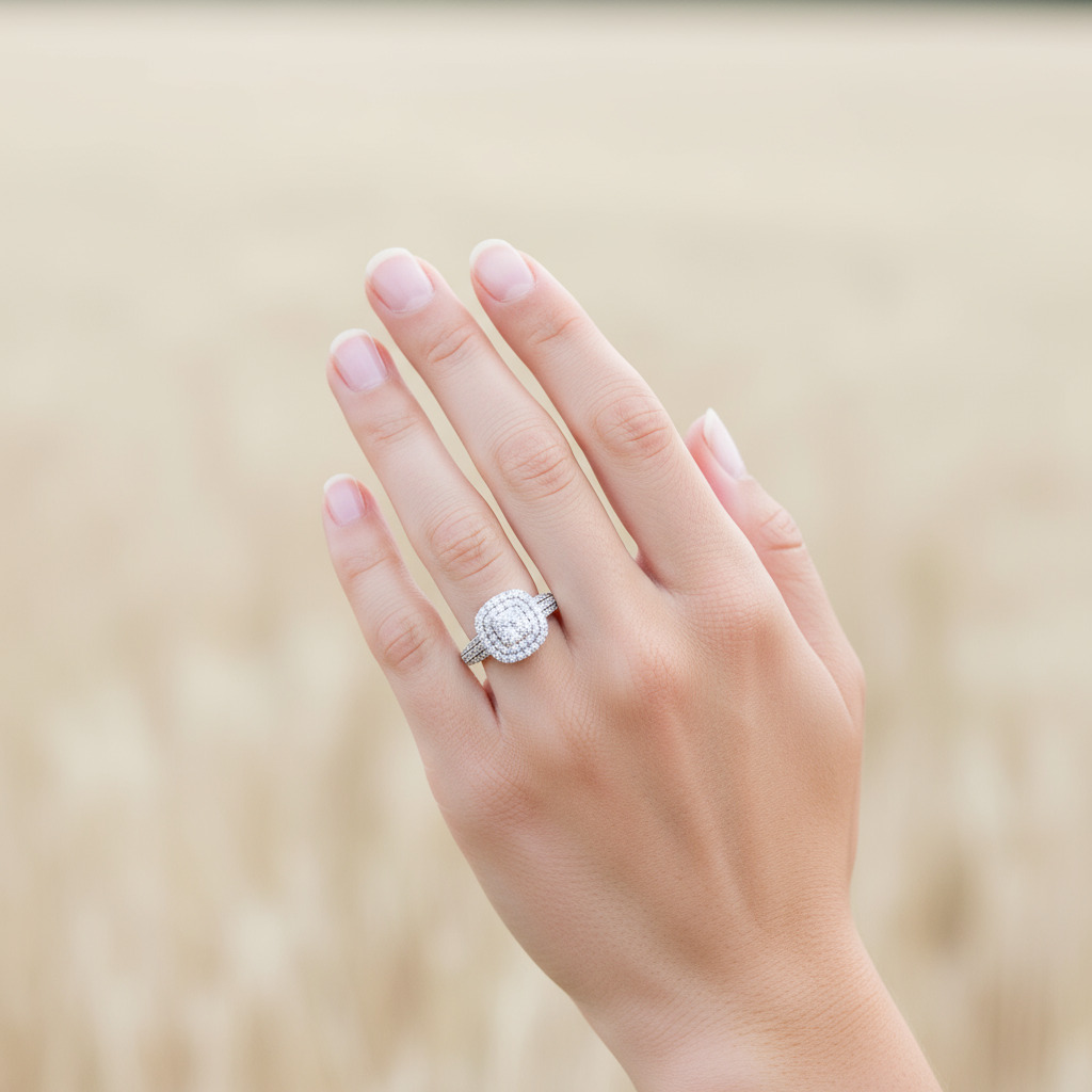 Cushion Shape Round Cut VVS Moissanite Halo Engagement Ring Cushion Shape Round Cut VVS Moissanite Halo Engagement Ring