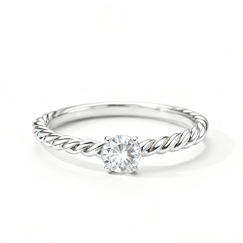Round Cut VVS Moissanite Solitaire Twisted Engagement Ring