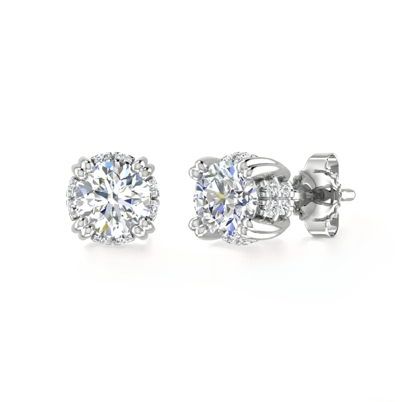 S925 Silver Round Diamond Halo Stud Earrings S925 Silver Round Diamond Halo Stud Earrings