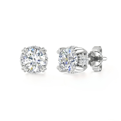 S925 Silver Round Diamond Halo Stud Earrings