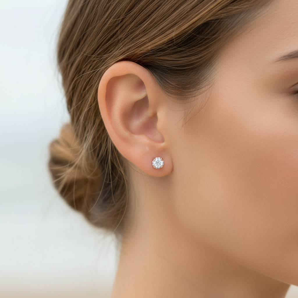 S925 Silver Round Diamond Halo Stud Earrings S925 Silver Round Diamond Halo Stud Earrings