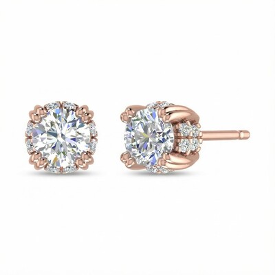 S925 Silver Round Diamond Halo Stud Earrings