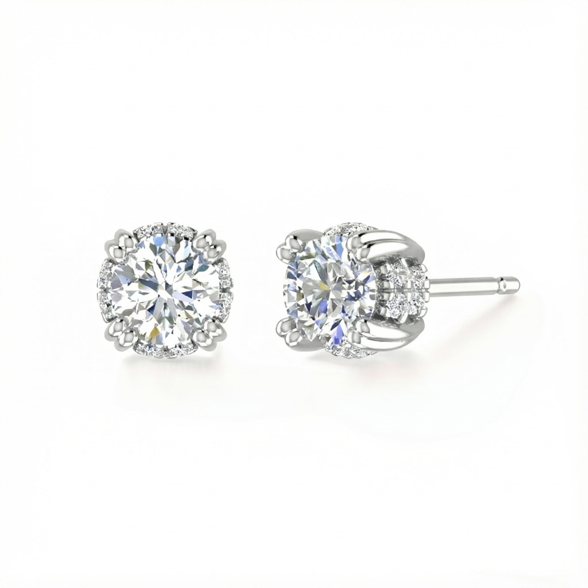S925 Silver Round Diamond Halo Stud Earrings S925 Silver Round Diamond Halo Stud Earrings
