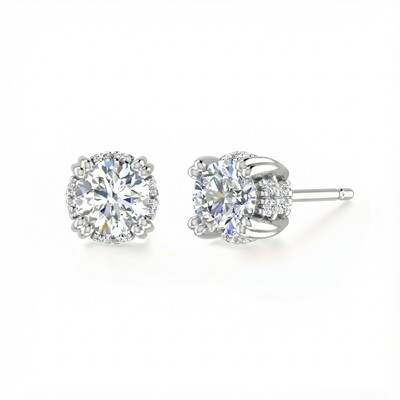S925 Silver Round Diamond Halo Stud Earrings