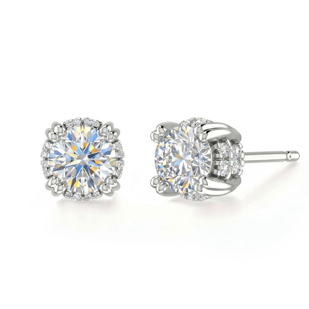 S925 Silver Round Diamond Halo Stud Earrings