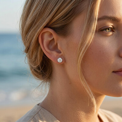 S925 Silver Round Diamond Halo Stud Earrings