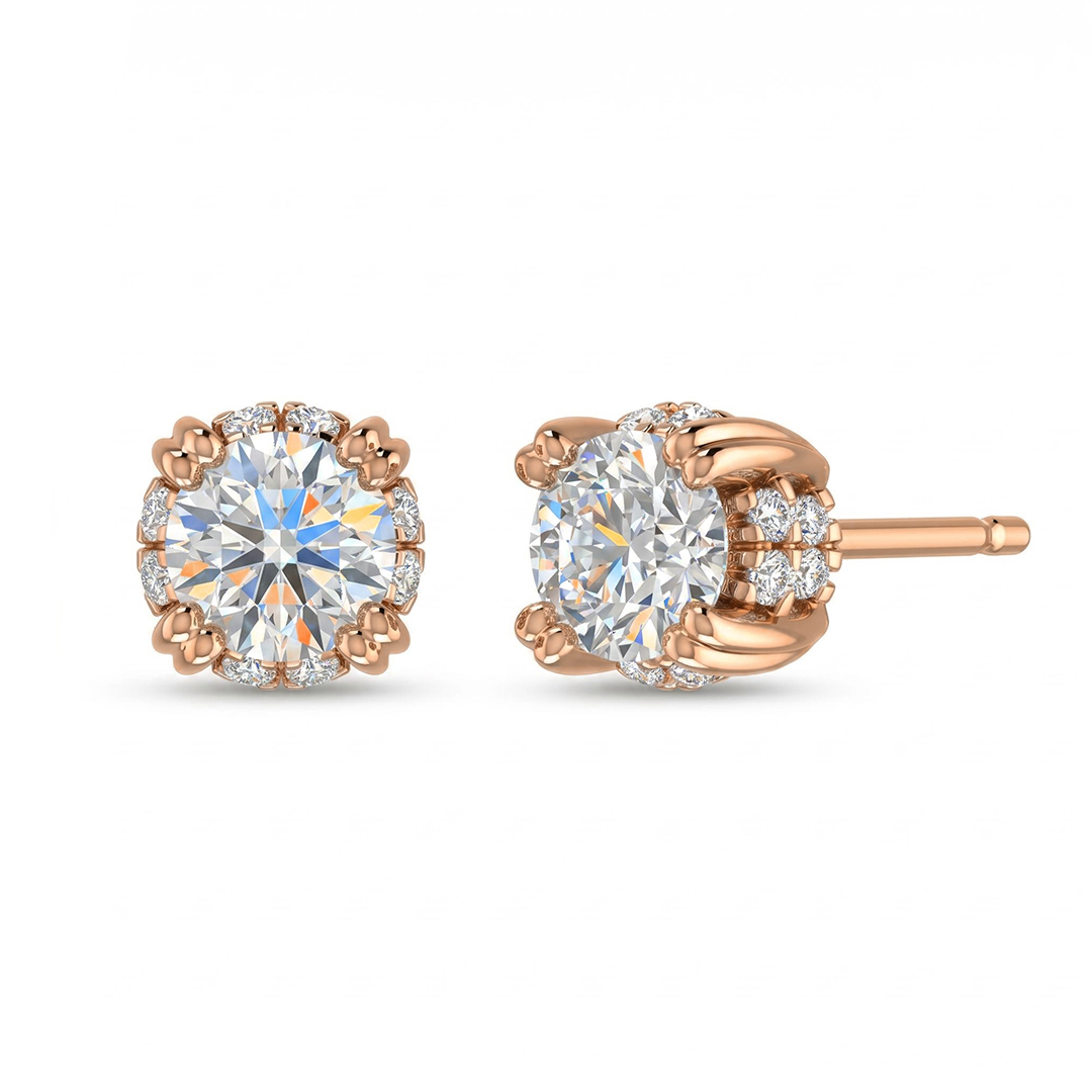 S925 Silver Round Diamond Halo Stud Earrings