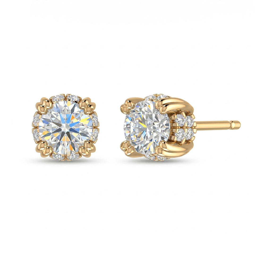 S925 Silver Round Diamond Halo Stud Earrings