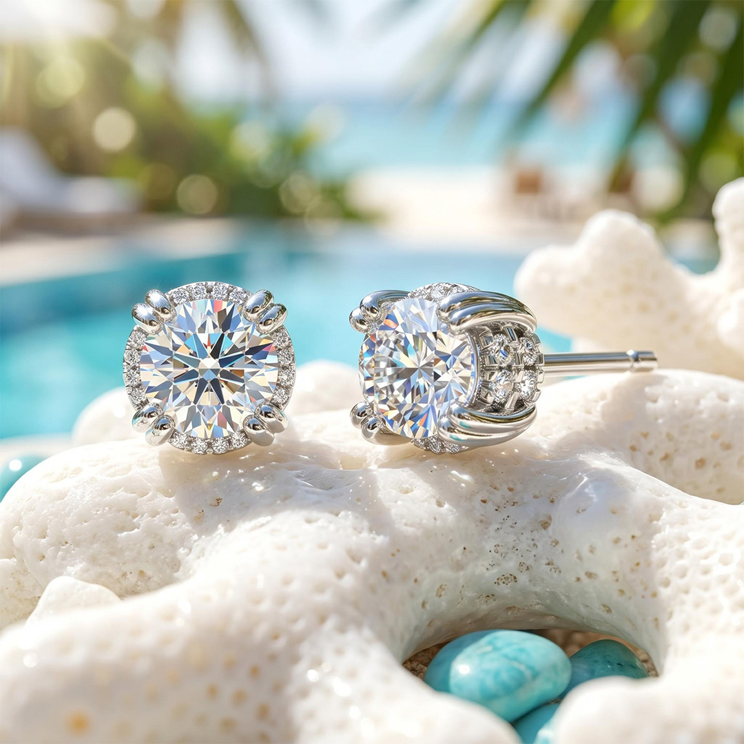 S925 Silver Round Diamond Halo Stud Earrings