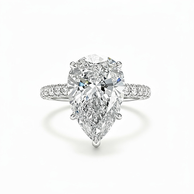 6.45CT Pear Cut VVS Moissanite Pave Engagement Ring