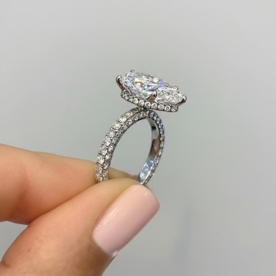 6.45CT Pear Cut VVS Moissanite Pave Engagement Ring