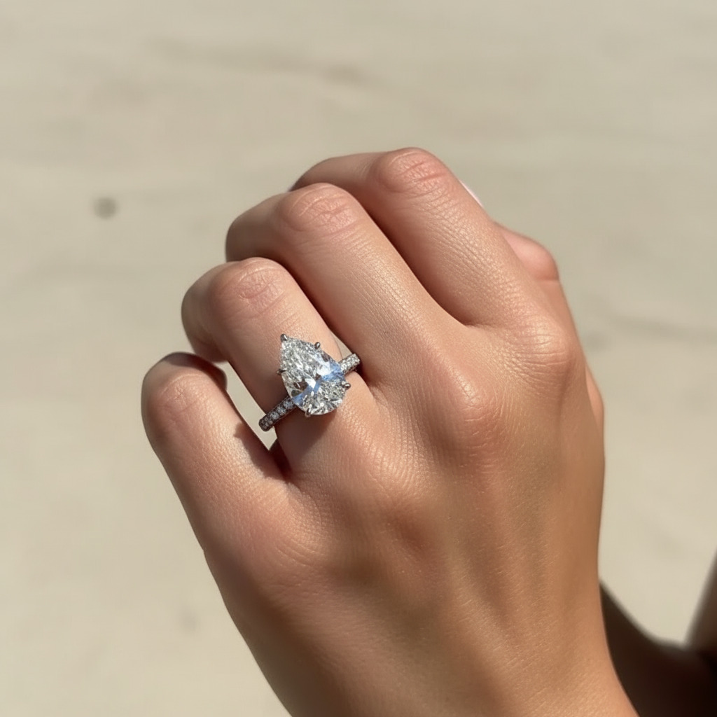 6.45CT Pear Cut VVS Moissanite Pave Engagement Ring 6.45CT Pear Cut VVS Moissanite Pave Engagement Ring