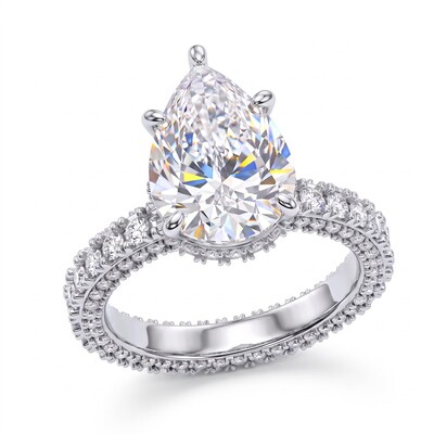 7.68CT Pear Cut VVS Moissanite Pave Engagement Ring