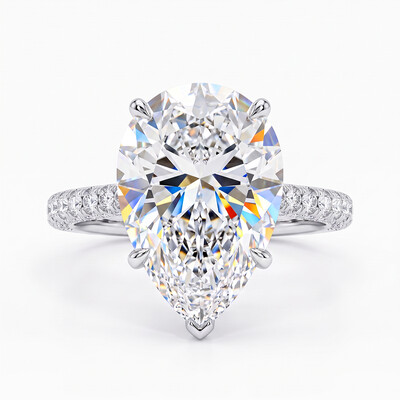 7.68CT Pear Cut VVS Moissanite Pave Engagement Ring