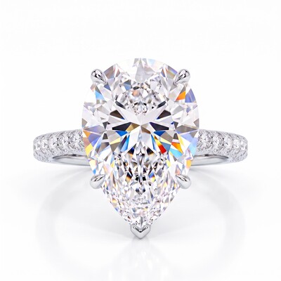 7.68CT Pear Cut VVS Moissanite Pave Engagement Ring