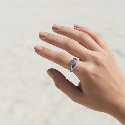 S925 Silver Curved Pink Pear Cut Cocktail Pave Engagement Ring