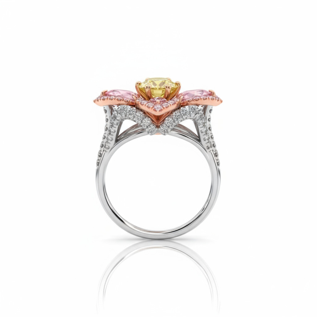 S925 Silver Four Leaf Clover Round Cut Halo Engagement Ring S925 Silver Four Leaf Clover Round Cut Halo Engagement Ring