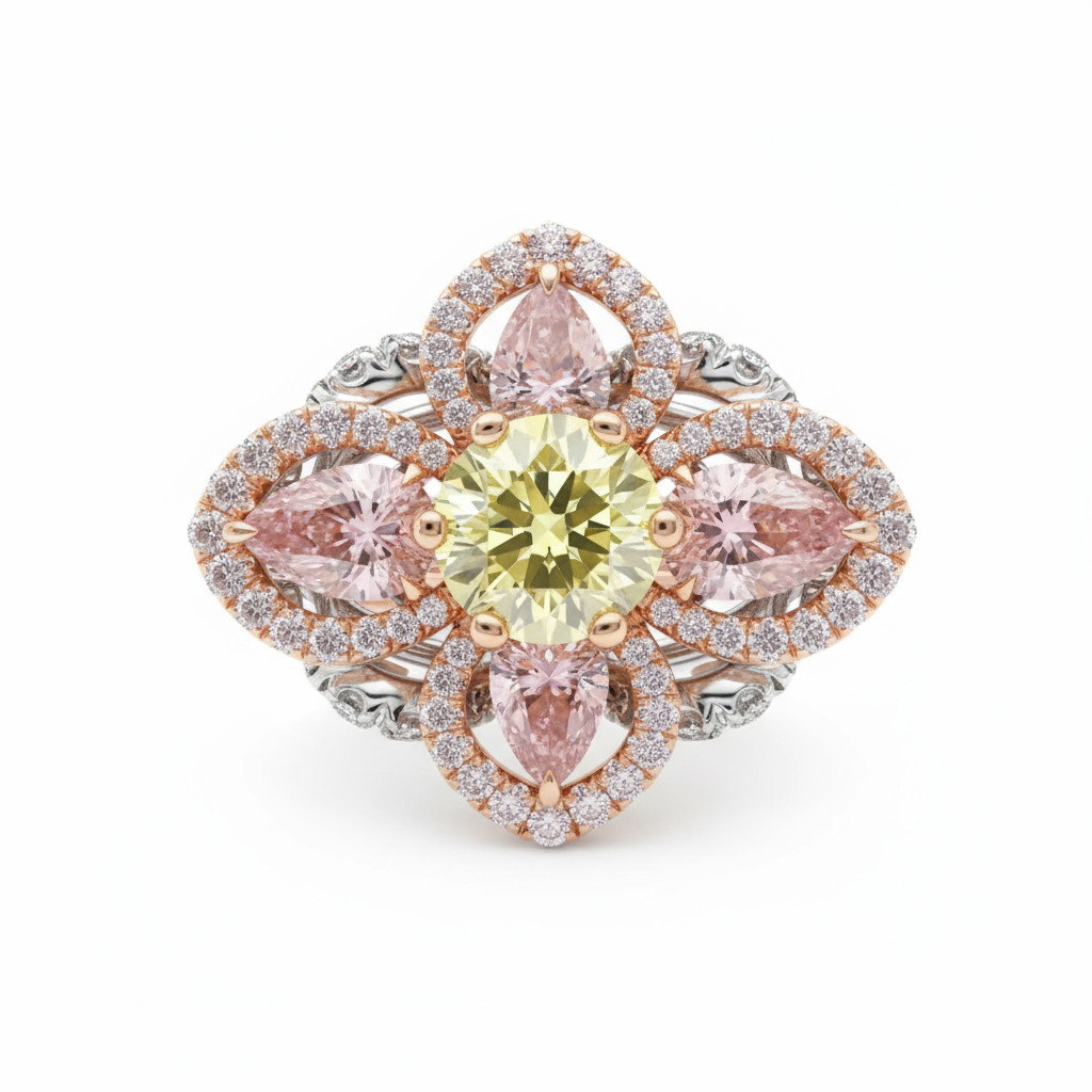 S925 Silver Four Leaf Clover Round Cut Halo Engagement Ring S925 Silver Four Leaf Clover Round Cut Halo Engagement Ring