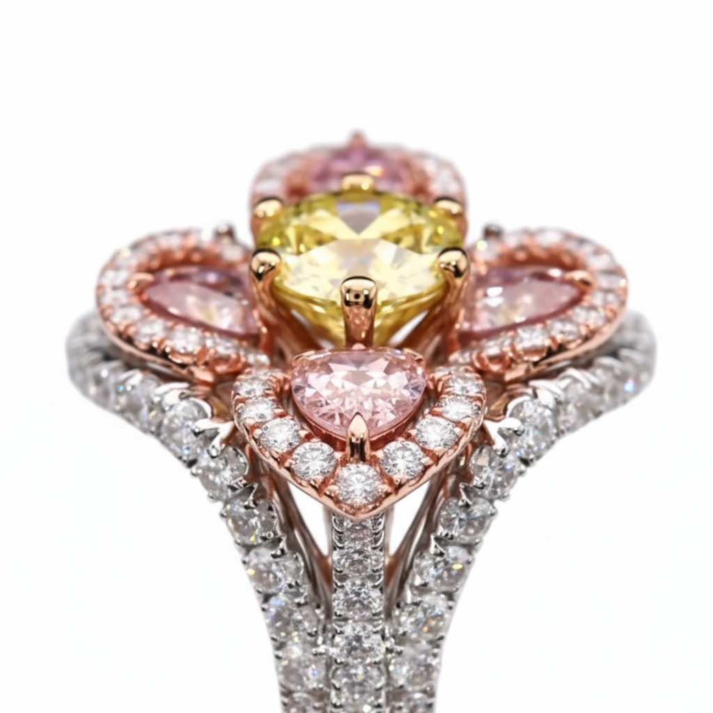 S925 Silver Four Leaf Clover Round Cut Halo Engagement Ring S925 Silver Four Leaf Clover Round Cut Halo Engagement Ring