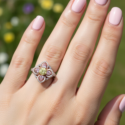 S925 Silver Four Leaf Clover Round Cut Halo Engagement Ring