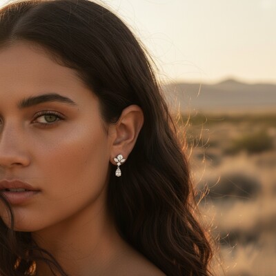 S925 Silver Pears and Marquise Cut Diamond Flower Drop Earrings