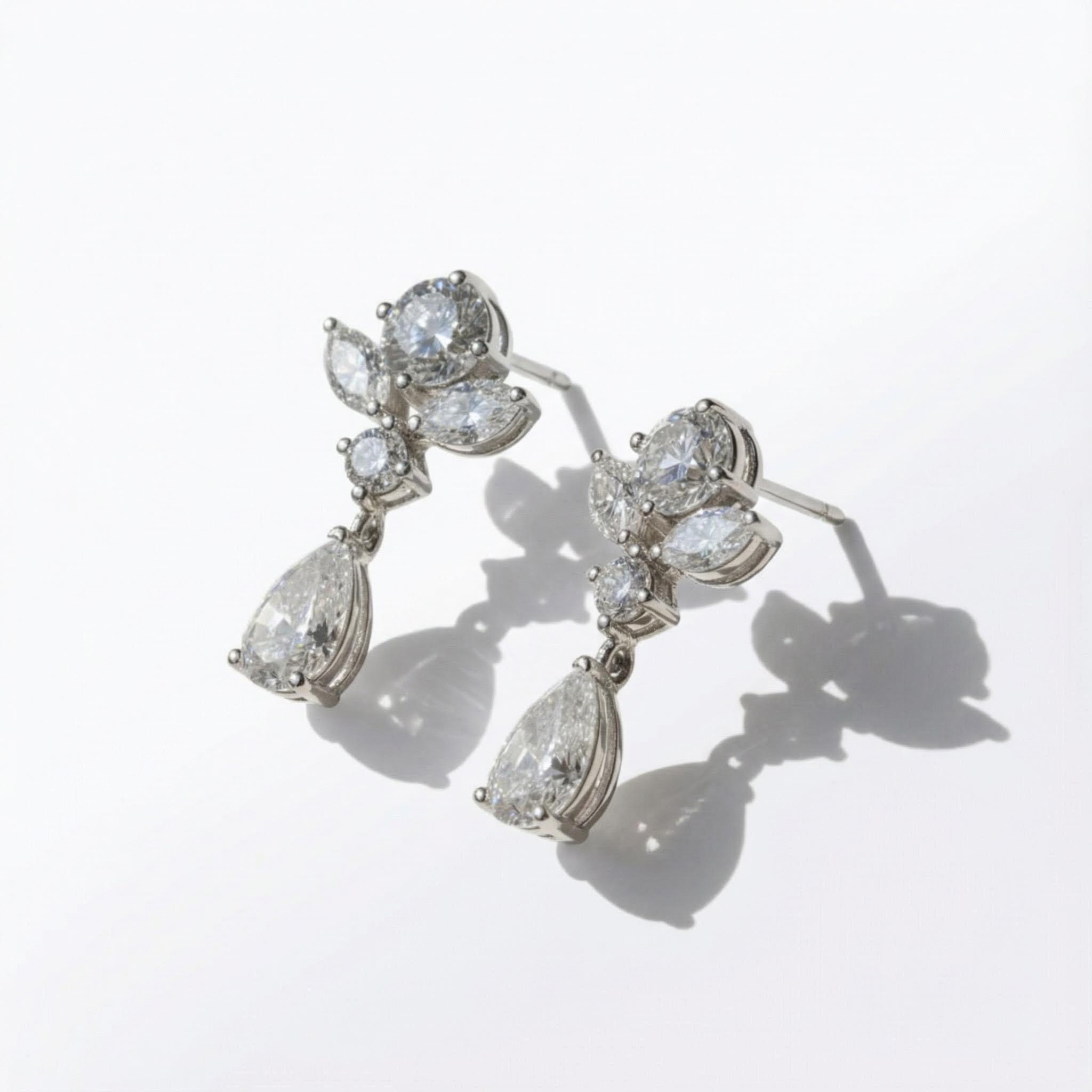 S925 Silver Pears and Marquise Cut Diamond Flower Drop Earrings S925 Silver Pears and Marquise Cut Diamond Flower Drop Earrings